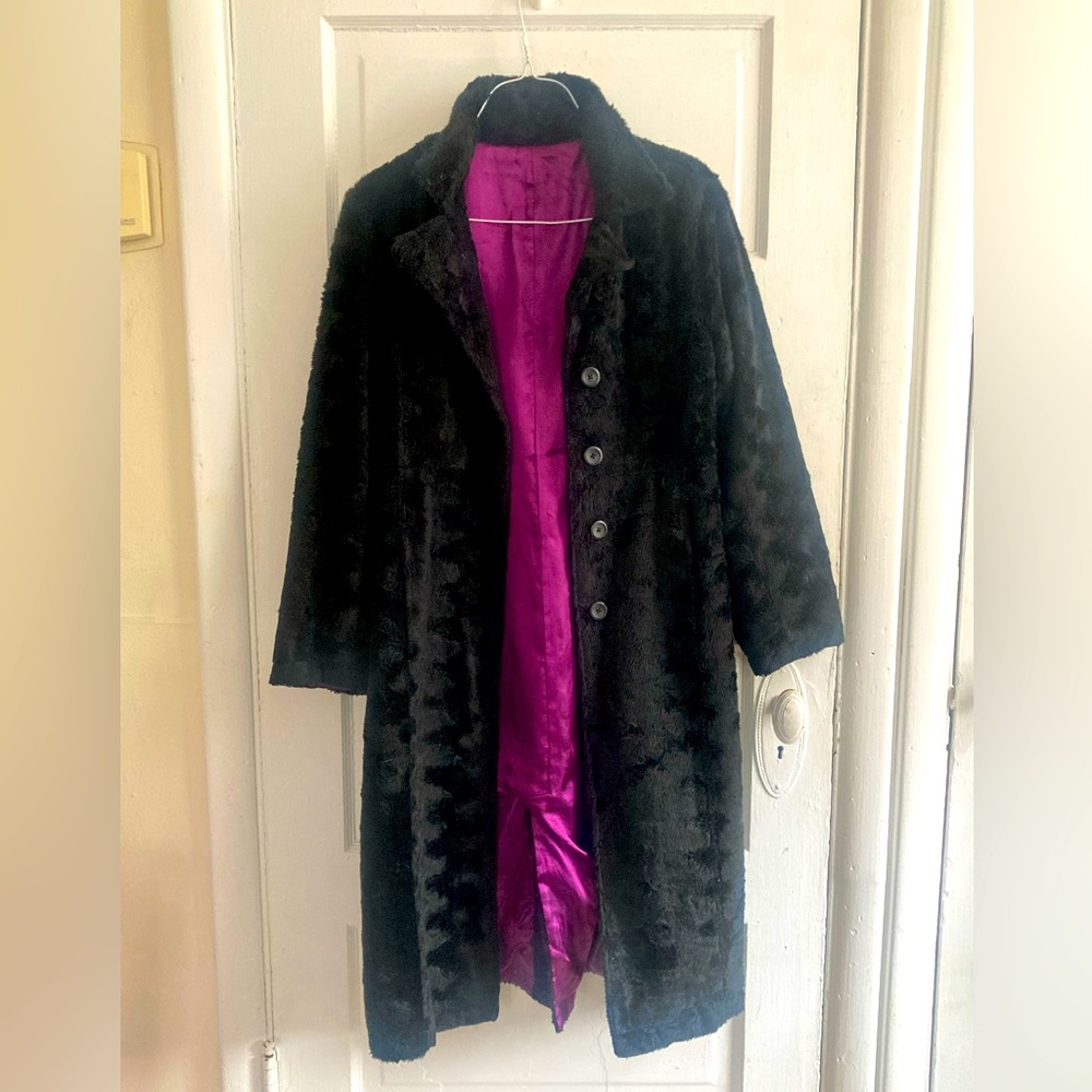 Vintage Black Faux Fur Long Coat